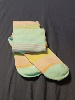Pastel Mint & Yellow Striped Crew Socks